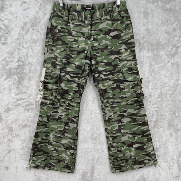 Express Pants - Express Camo Print Satin Cropped Cargo Pants Parachute Pants Hem Cinch